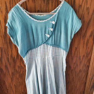 Vintage Short Sleeve Gingham Dress with Linen Bodice
